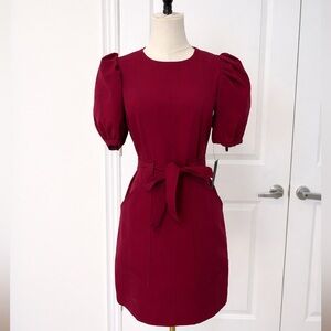 BCBG Burgundy Puff Sleeve Dress – Size 2 | NWT
